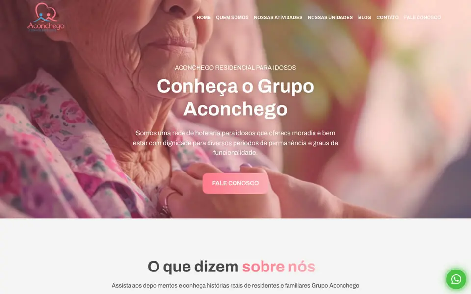 Página inicial do site da Aconchego Residencial para Idosos