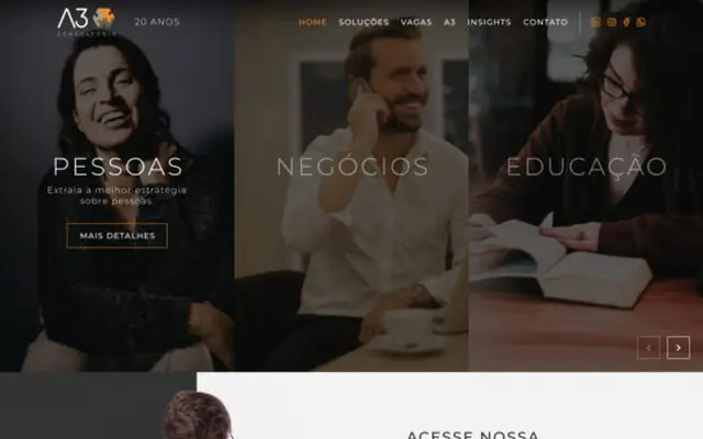Site A3 Consultoria, criado pela Atom Digital