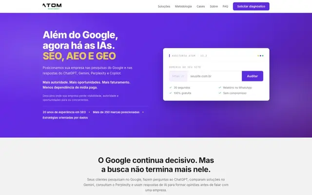 Landing page pronta da Atom Digital no notebook e no celular