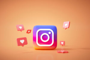 ícone do Instagram e alguns ícones de curtida em um fundo laranja