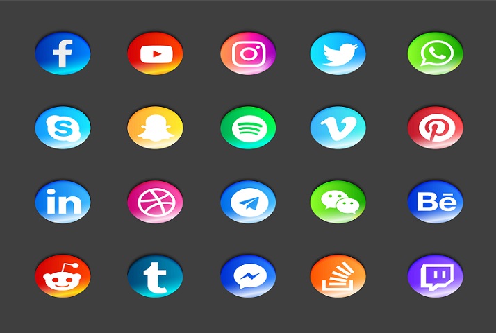 Vários ícones de mídias sociais